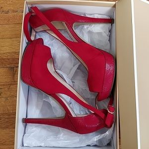 Nine West Red Suede Peep Toe high heels